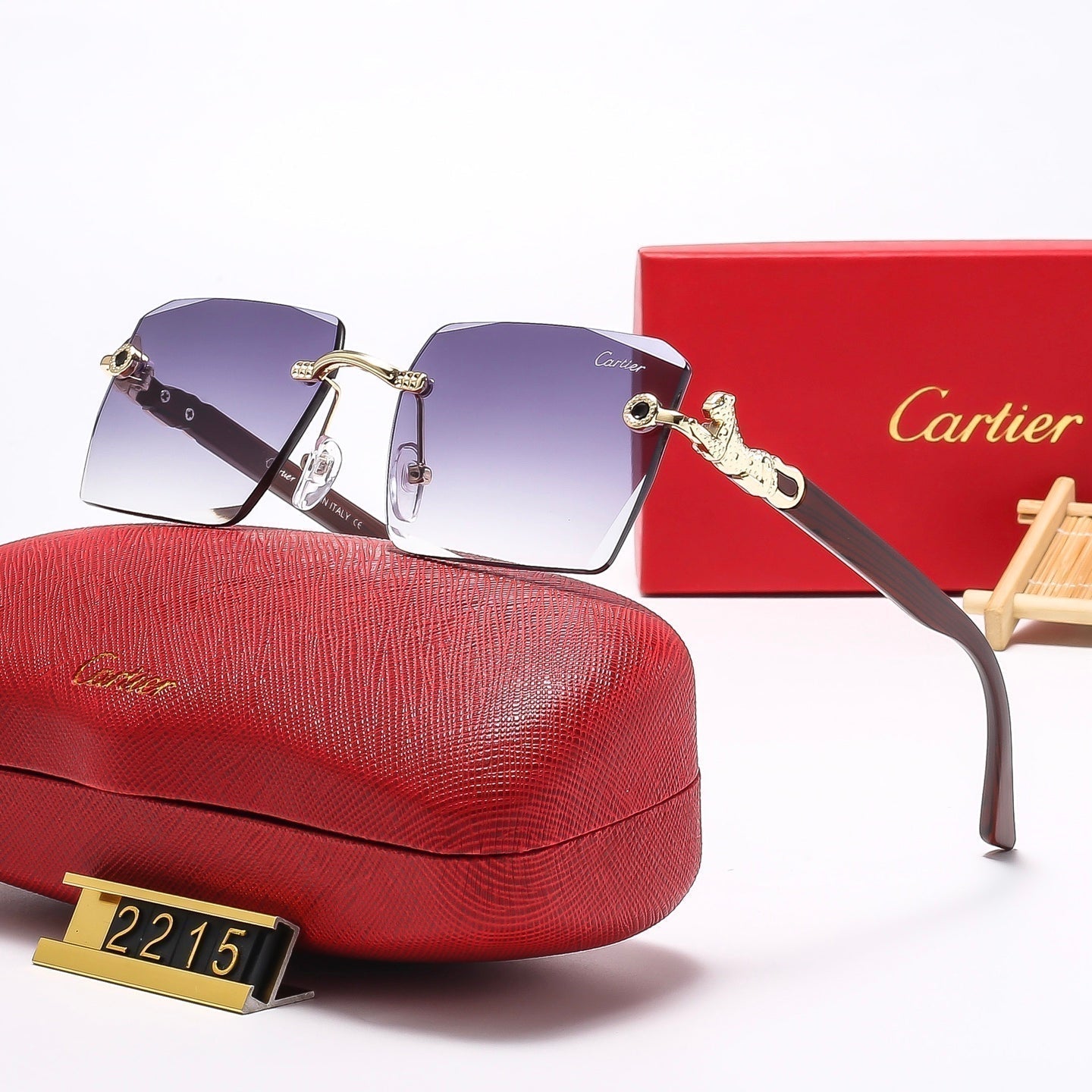 2025 Square frameless leopard head Sunglasses 2215