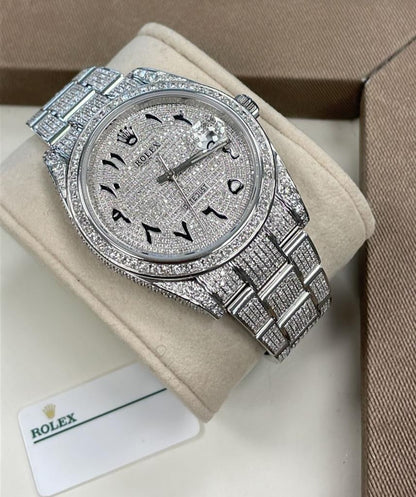 44mm Datejust watch, fully set with diamonds, 2015 model, quartz watch, water resistant to 20 meters.