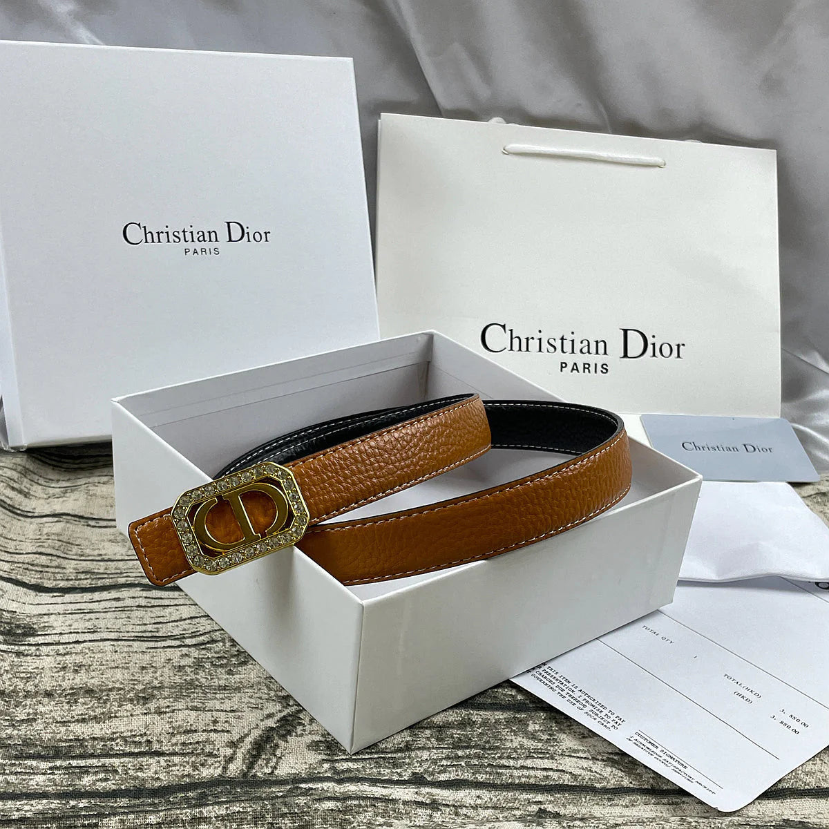 2025 6 Colors  rhinestone lychee pattern double-sided belt