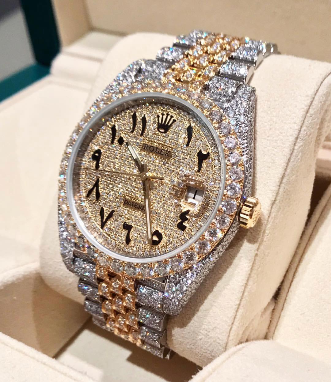 Iced Out  Datejust  | Two Tone | 10 Carats of Diamonds | Full Diamond Arabic Diamond Dial watch